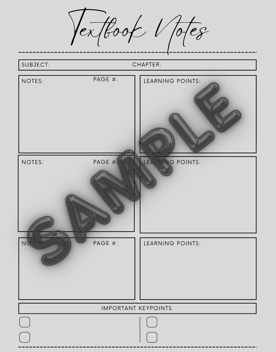 Text Book Note Taking Template - Etsy Australia