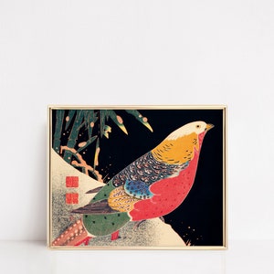 Golden Pheasant in the Snow c.1900 | Ito Jakuchu Wall Art | Vintage Japanese Wall Art | Vintage Bird Wall Art | Colorful Bird Wall Art