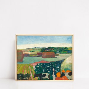 Montes de feno na Bretanha c. 1890 | Arte de parede de Paul Gauguin | Arte de parede de paisagem vintage | Decoração de casa eclética | Pintura de vaca | Impressão de belas artes