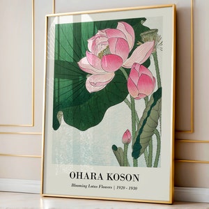 Ohara Koson Poster | Ohara Koson Wall Art | Vintage Japanese Poster | Neutral Home Decor | Blooming Lotus Flowers Painting | Fine Art Poster