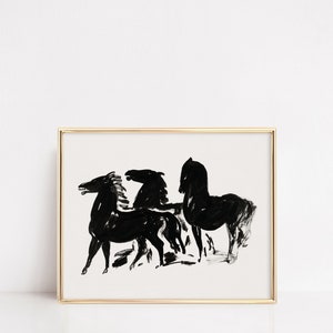 Drie Zwarte Paarden c.1935–1936 | Leo Gestel Artwork | Vintage Horse Art | Black & White Horse Wall Art | Dutch Fine Art | Fine Art Academia