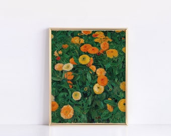 Caléndulas c. 1909 / Arte mural de Koloman Moser / Arte mural floral vintage / Arte mural de paisajes de flores silvestres / Arte mural neutro / Láminas de bellas artes