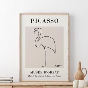Pablo Picasso Poster | Pablo Picasso Wall Art | Neutral Home Decor | Beige Prints | Sketch of a Flamingo | Fine Art Poster