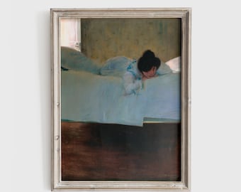 Faulheit c. um 1898 | Ramon Cases Wandkunst | Frauen Vintage Poster | Vintage Frau im Bett Wandkunst | Blaues Wohnzimmer Wohnkultur | Fine Art Druck