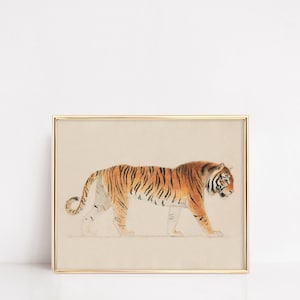 Impresión de tigre / Pintura de tigre vintage / Arte de pared neutral / Bellas artes del gato de la selva / Arte de pared antiguo / Impresión de pared de ilustración de tigre / Impresión de gato