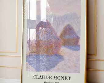 Póster de Claude Monet / Póster impresionista de paisaje invernal vintage / Decoración del hogar en tonos pastel beige neutro / Póster de museo de pajares / Bellas Artes