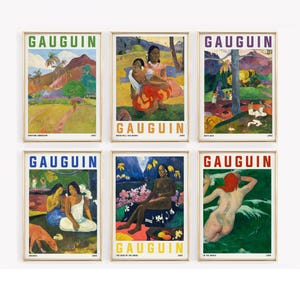 Paul Gauguin Posters Set of 6 | Gauguin Wall Art | Vintage Art Poster | Mata Mau Painting | Fine Art Posters