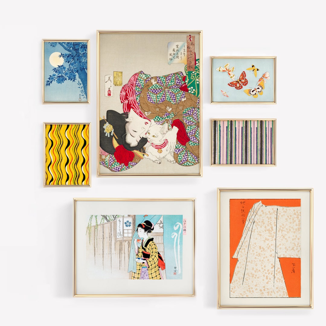 Vintage Japanese Geisha Prints Set of 7 | Tsukioka Yoshitoshi Wall Art ...