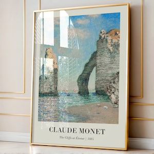 Claude Monet Poster | Claude Monet Wall Art | Vintage Woman Poster | Neutral Home Decor | The Cliffs at Étretat Painting | Fine Art Poster