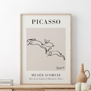 Pablo Picasso Poster | Pablo Picasso Wall Art | Neutral Home Decor | Beige Prints | Sketch of a Rabbits | Fine Art Poster