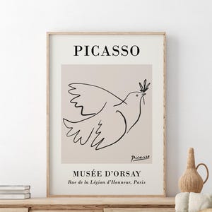 Pablo Picasso Poster | Pablo Picasso Wall Art | Neutral Home Decor | Beige Prints | Sketch of a Dove | Fine Art Poster