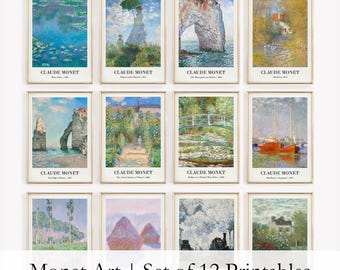 Claude Monet Art Posters Set of 12 | Vintage Impressionist Water Lily Wall Art | Cozy Garden Home Decor | Landscape Painting | Fine Art