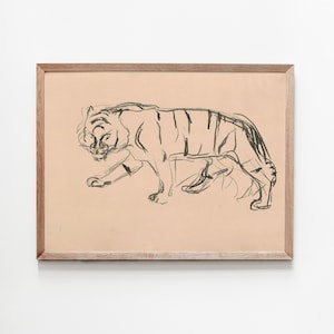 Impresión de tigre / Pintura de tigre vintage / Arte de pared neutral / Bellas artes del gato de la selva / Arte de pared antiguo / Impresión de pared de ilustración de tigre / Impresión de gato