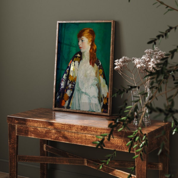Edna c. 1915 | Robert Henri Wall Art | Famous Woman Paintings | Red Head Women Art Print | Vintage Portrait Art | Fine Art Academia Decor