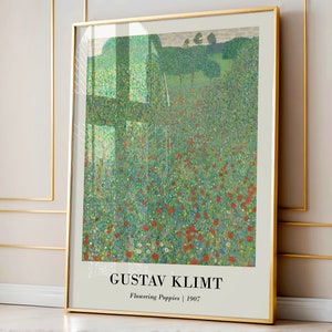 Gustav Klimt Poster | Gustav Klimt Wall Art | Vintage Flower Art Poster | Eclectic Home Decor | Flowering Poppies Painting | Fine Art Poster