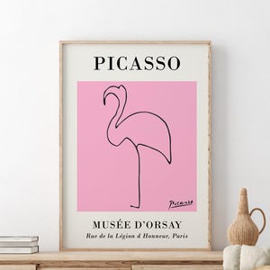 Pablo Picasso Poster | Pablo Picasso Wall Art | Neutral Home Decor | Pink Prints | Sketch of a Flamingo | Fine Art Poster