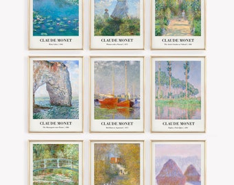Claude Monet Art Posters Set of 9 | Vintage Impressionist Water Lily Wall Art | Cozy Garden Home Decor | Landscape Painting | Fine Art