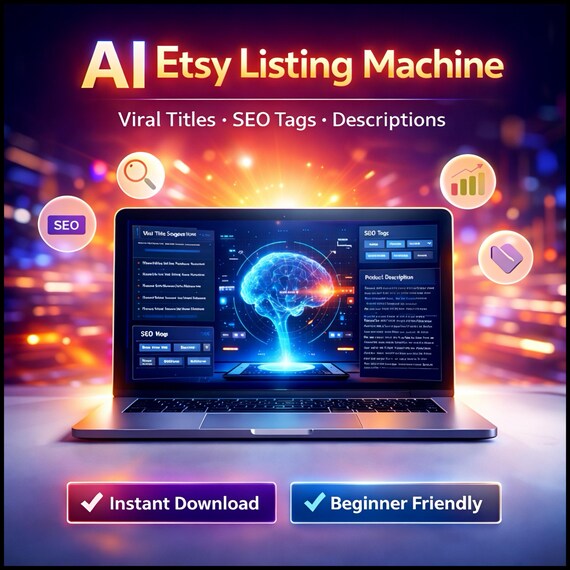 AI Etsy Listing Machine | Viral Titles, Tags & Descriptions | Etsy SEO Prompts | Digital Download for Etsy Sellers