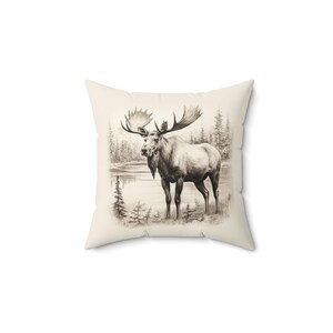 Moose Pillow for Cabin Pillow for Hunter Pillow Gift for Home Accent Pillow Wildlife Pillow Nature Pillow Spun Polyester Square Pillow