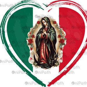 Diseño del corazón de la bandera mexicana de la Virgen de Guadalupe, imagen del día de San Valentín de Guadalupe para descarga digital, 5400x4500 px 300DPI de alta resolución