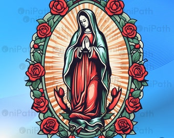 Our Lady Of Guadalupe Red Roses PNG Sublimation Design, Virgin Mary PNG, Digital Download, Virgen de Guadalupe Image, 300DPI High Resolution