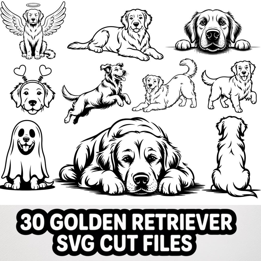 Golden Retriever SVG Bundle – 30 Dog Cut Files for Shirts, Signs ...