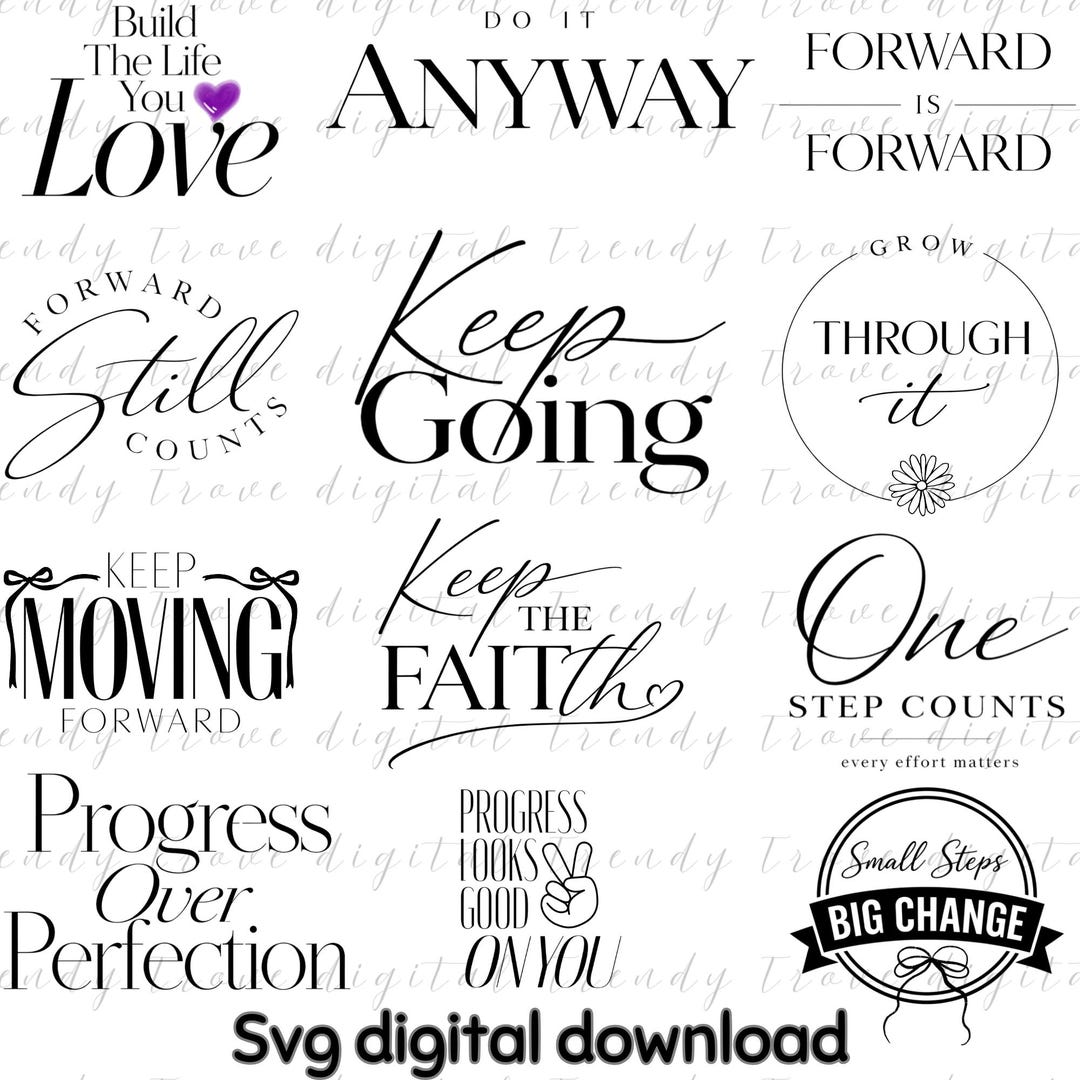 Motivational SVG Quote Bundle: Script Typography Cut Files - Etsy