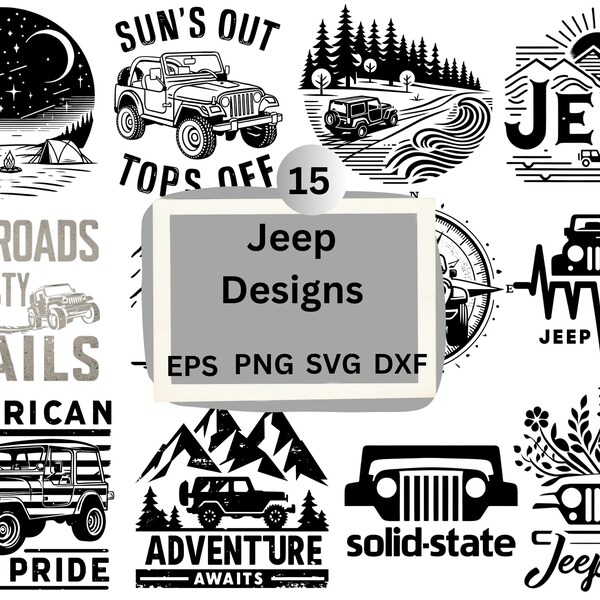 Jeep SVG designs for shirt designs, cut files, eps, dxf, png, svg for commercial use