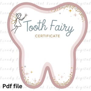 Certificat de fée des dents imprimable, PDF, prix de la dent perdue, note de la fée des dents pour enfants, téléchargement immédiat, souvenir magique, cadeau pour la perte des dents