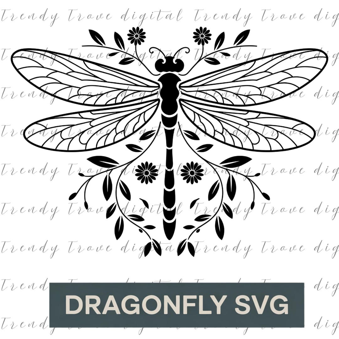 Dragonfly SVG Cut File – Floral Insect Outline, Black Line Art, Cricut ...