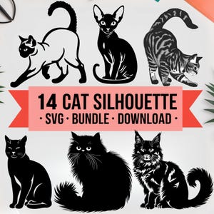 Cat Silhouette SVG, Black Cat Clipart, Cat Outline SVG, Feline svg Bundle, Minimalist Cat png, Cricut Pet Design, Cat Vector, Laser Cut File