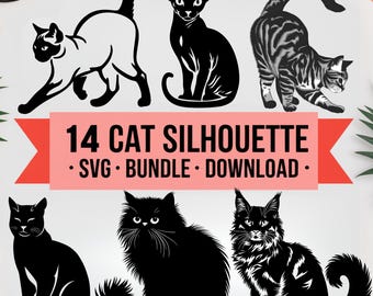 Cat Silhouette SVG Bundle: Feline Clipart, Cricut Pet Design (Digital Download)
