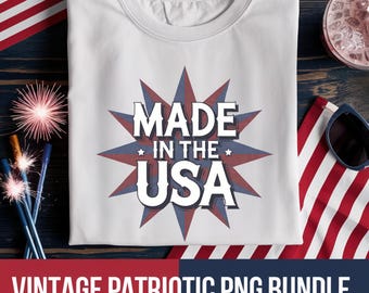 Retro 4 juli PNG-paket: Vintage patriotisk clipart (digital nedladdning)