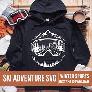 Lunettes de ski SVG, clipart snowboard, fichier coupe aventure en montagne, sports d'hiver, sublimation de chalet de ski, sticker snowboard, téléchargement immédiat