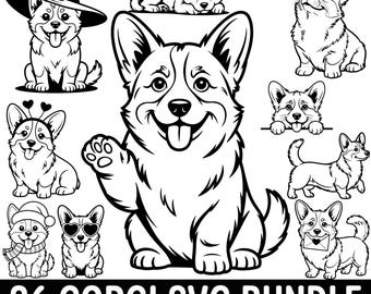 26 Corgi Dog SVG Bundle – Black Outline Cut Files ZIP
