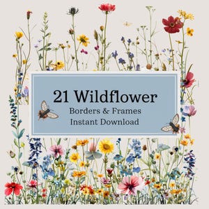 Wildflower grens clipart, lente bloemen frame pngs, aquarel bloemen, boho grens png, botanische clipart, sublimatie, DIY nodigt uit