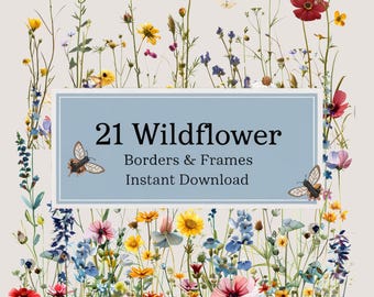 Wildblumen Clipart: Frühlingsblumenrahmen PNGs (Digitaler Download)