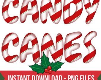 Candy Cane Alphabet PNG: Christmas Letters & Numbers Clipart (Digital Download)