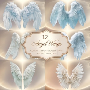 Angel Wings Clipart: White Feather PNG Overlays (Digital Download)
