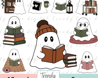 Book Ghost SVG Bundle, Hand Drawn Reading Clipart