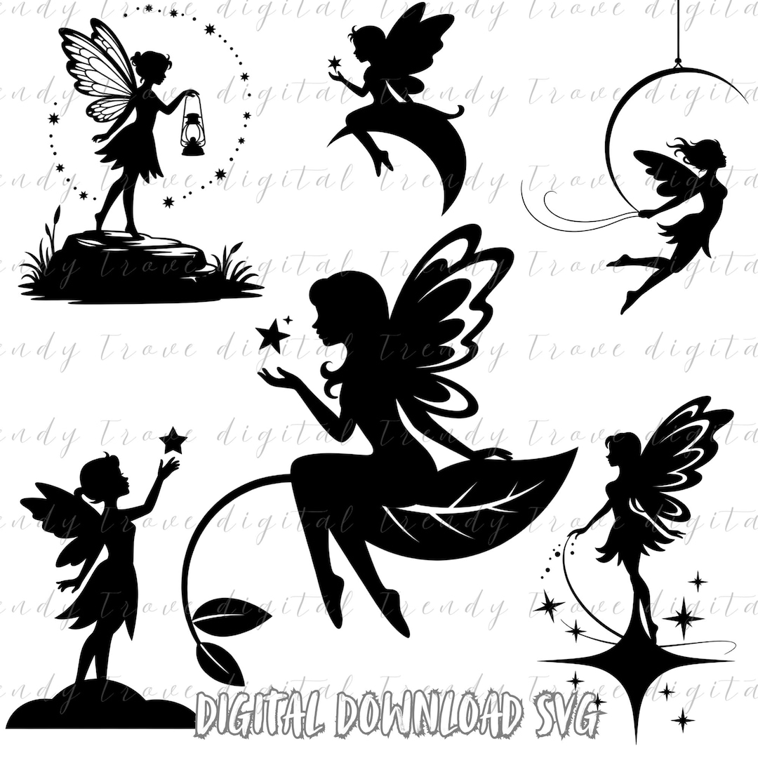 Celestial Fairy SVG Bundle | Black Silhouette Fantasy Cut Files - Etsy