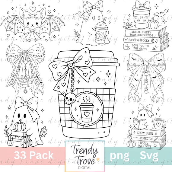 Ghost Coquette SVG Bundle: Spooky Bows, Books & Coffee Designs