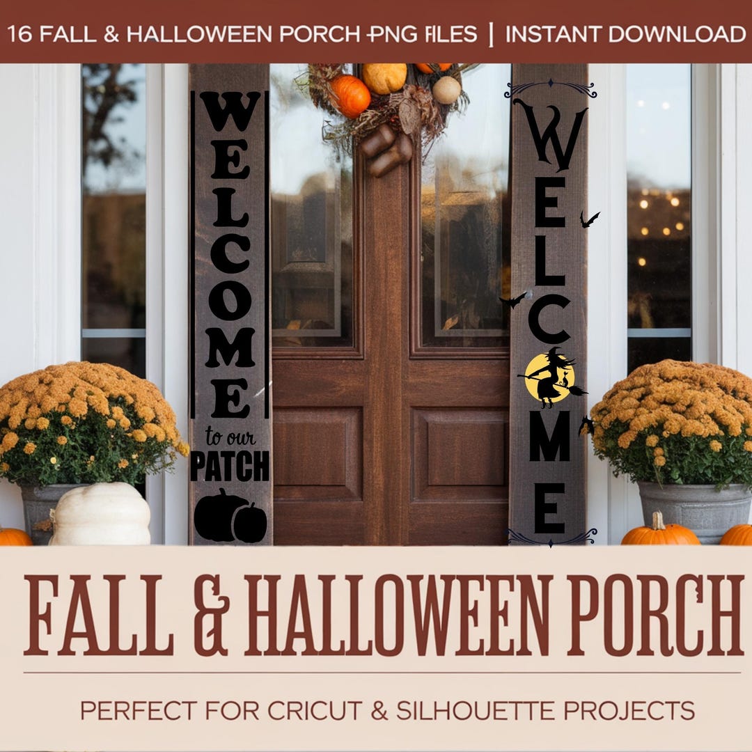Halloween Porch Sign SVG Bundle: Fall Welcome Sign, Cricut & Silhouette ...