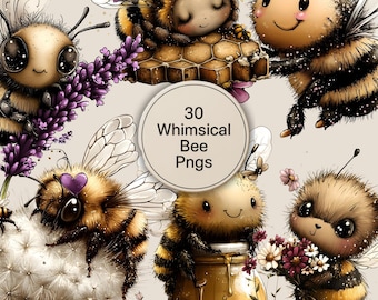 Paquete PNG de abejas caprichosas: 30 adorables imágenes prediseñadas de abejas, ilustraciones de insectos primaverales