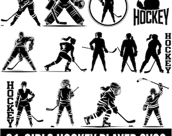 Girls Hockey Player SVG Bundle: 31 Female Hockey Silhouettes Cut Files