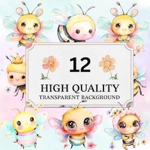 Watercolor Baby Bee Clipart: Nursery Illustrations (PNG, Digital Download)