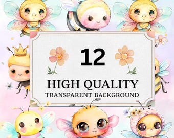 Watercolor Baby Bee Clipart: Nursery Illustrations (PNG, Digital Download)