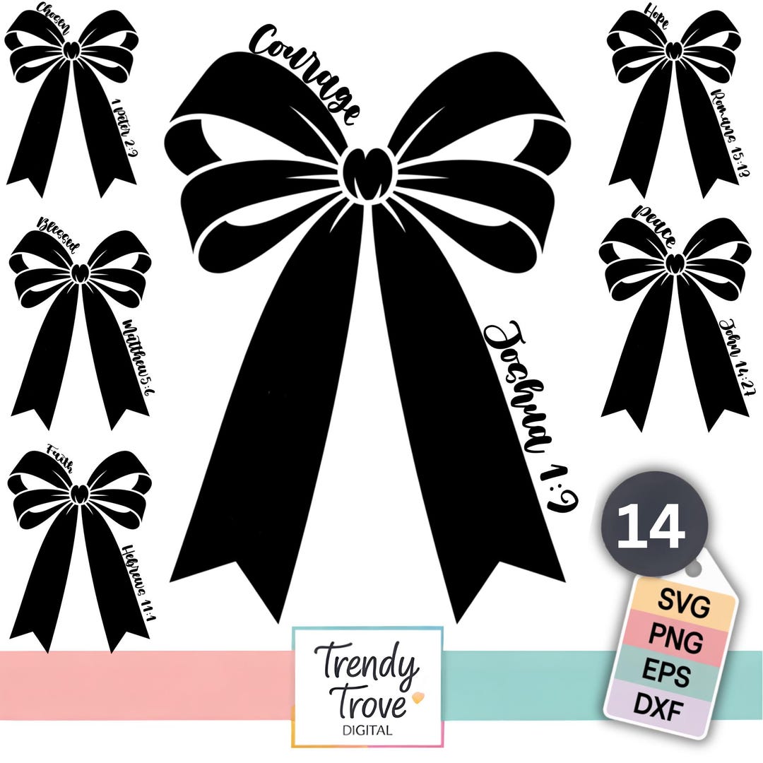 Scripture Verse Ribbon Christian Bow SVG Bundle: 14 Bible Verse Ribbon Designs for Cricut ...