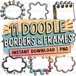 Hand-Drawn Doodle Frames: Classroom Clipart, Planner Borders (PNG, SVG, Instant Download)