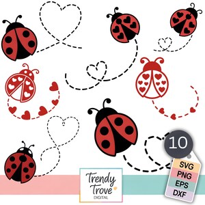 Nyckelpiga hjärta SVG-paket, 10 filer, Cricut Cut-filer (digital nedladdning)